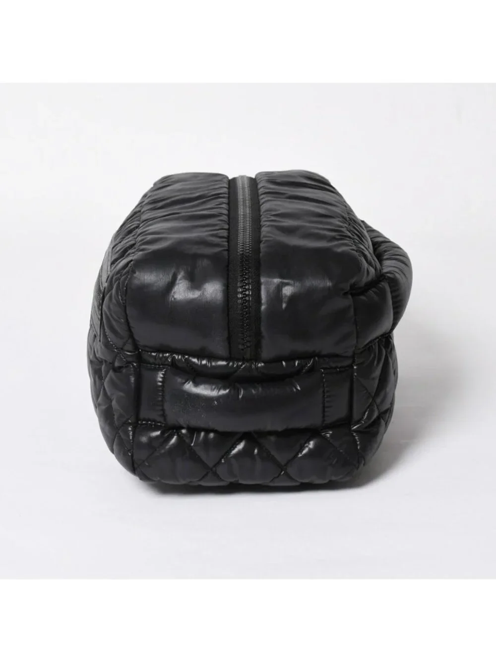 Chanel Coco Cocoon Clutch Black Nylon Calfskin Makeup Pouch Silver